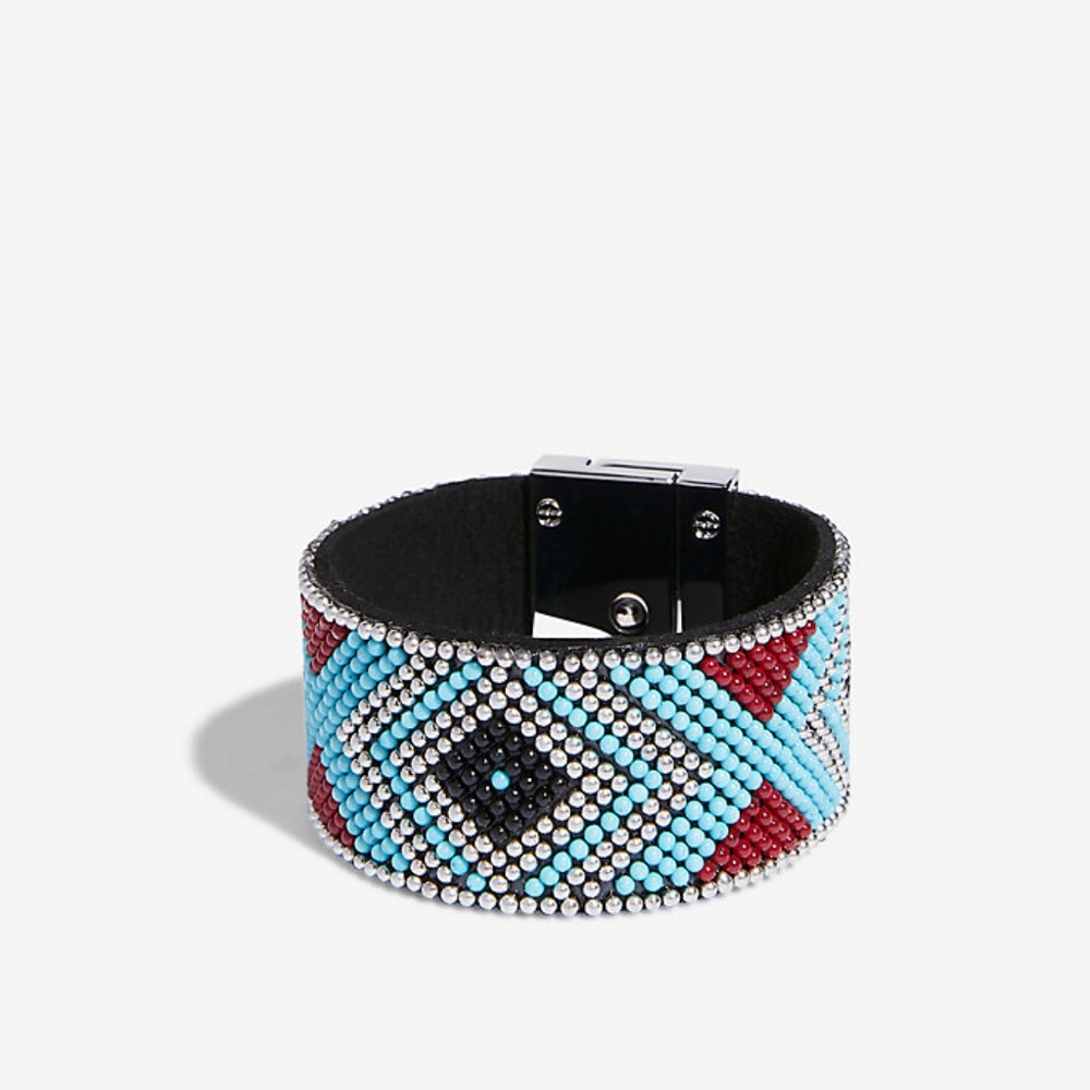 EUC Express Aztec Beaded Turnlock Cuff Bracelet